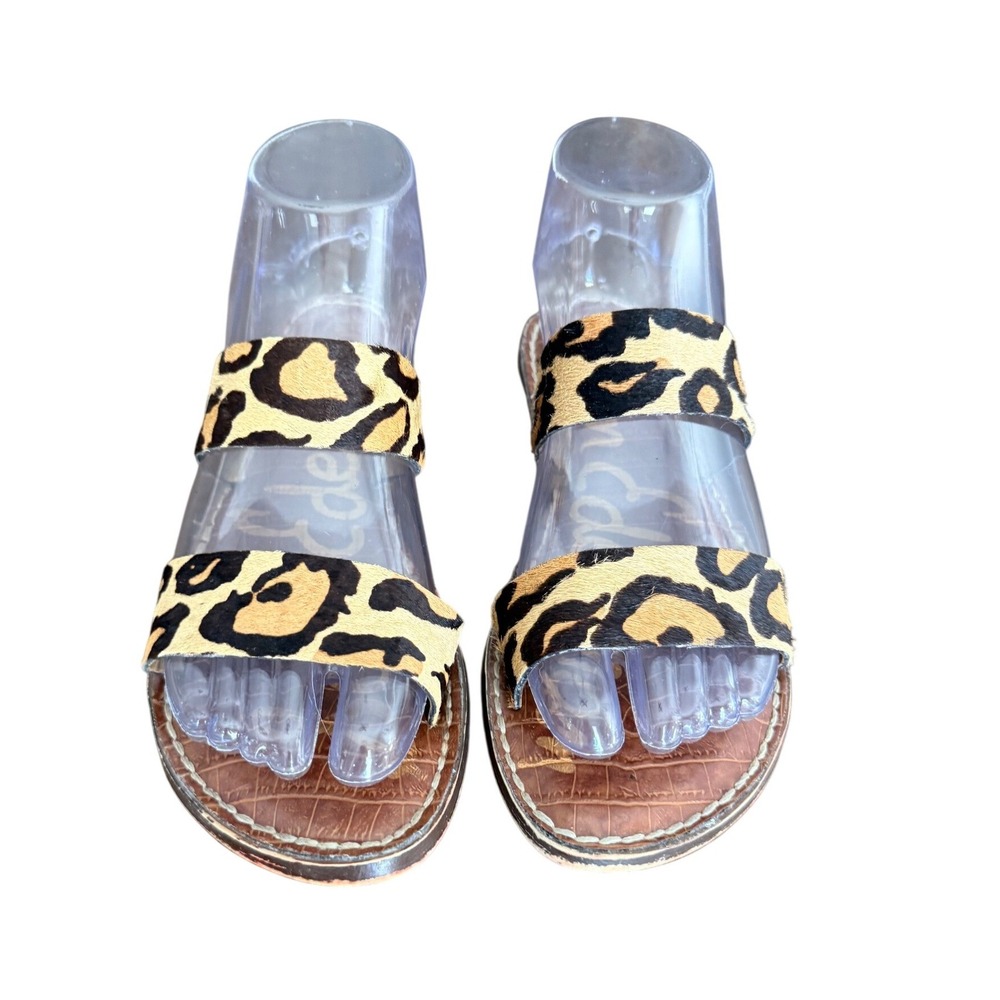 Sam Edelman Leopard Print Fur‎ Slide Sandals Women's Size 6 Brown